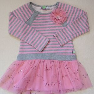 Toddler Pink & Gray Striped Tulle Dress